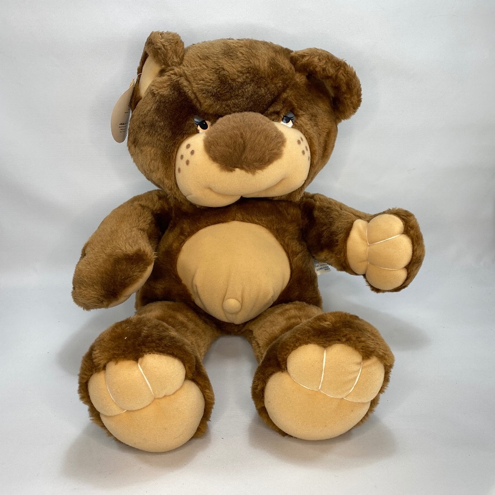Vtg '86 Country Folk Plush Bear Brown Freckles Belly Button 25" Animal Plaything